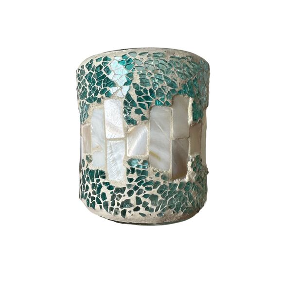 Beachy Coastal Mosaic Glass Seashell Shell Tray Cups Bathroom Vanity Decor - Picture 3 of 4